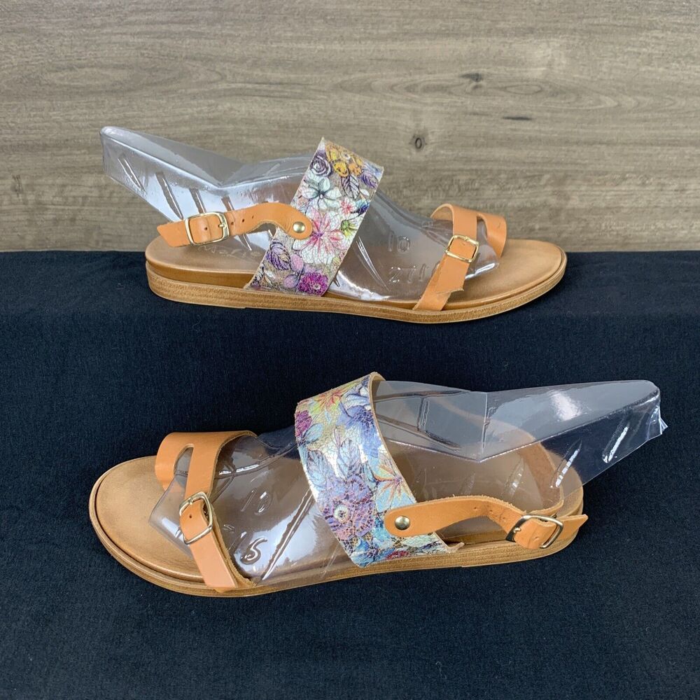 Mariella Made In Italy Womens Sandals Size 9 M Brown Floral Leather Flats
